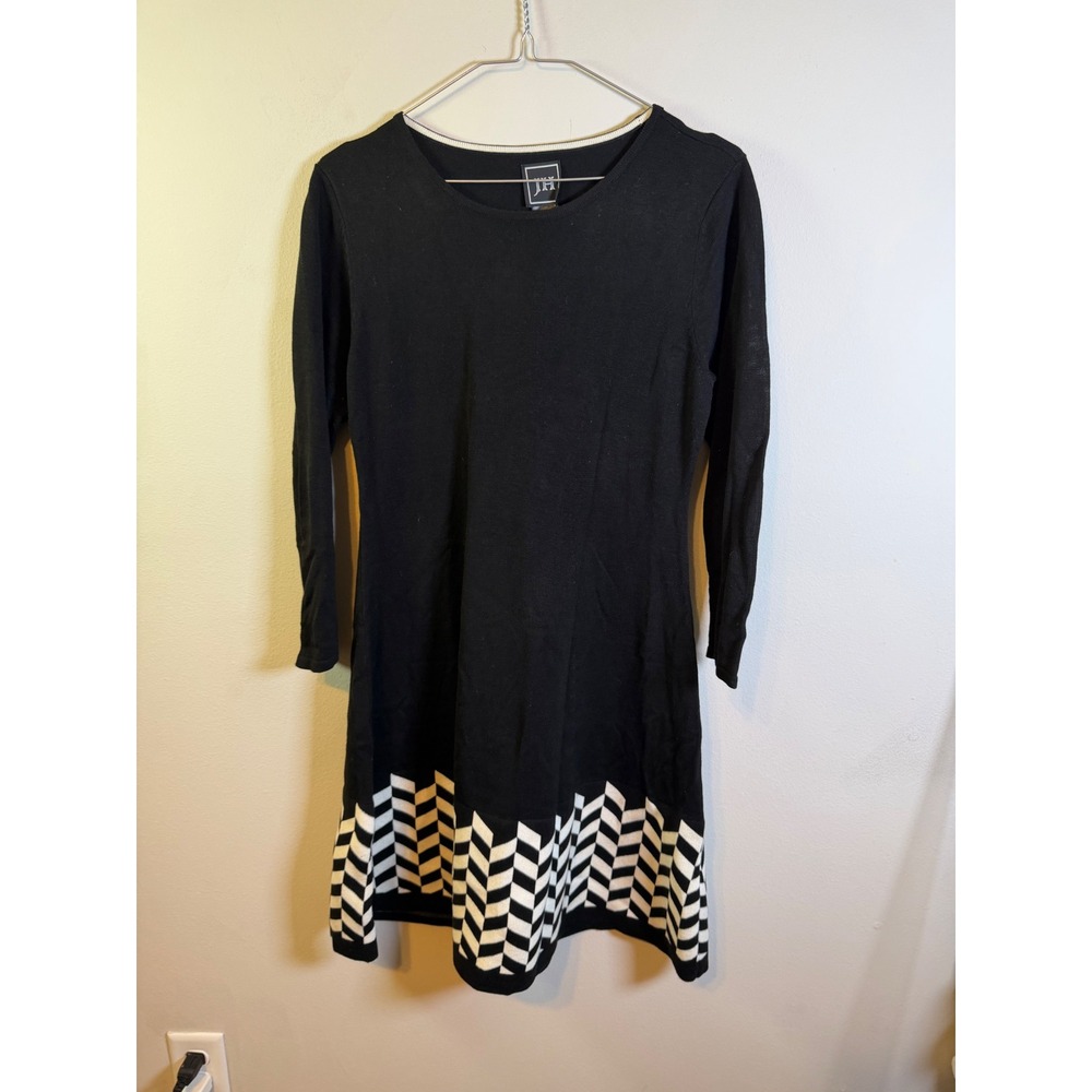 JH Womens Sweater Dress Chevron Geometric Hem Black Size M